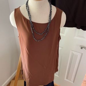 Eileen Fisher long crepe tank, medium brown, NWT